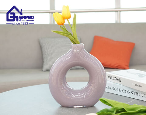 New Arrival Purple Color Flower Holder Handmade Glass Vase