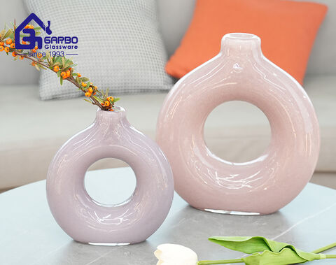 Nouveauté couleur pourpre porte-fleurs Vase en verre fait main
