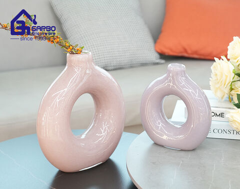 Home Decor Flower Vase High-end Round Circle Shape Pink Color Vase