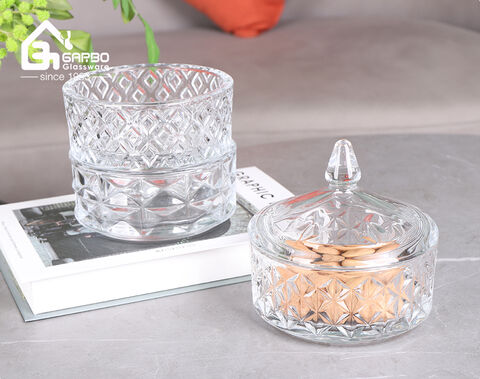 Machine-made high-white three floors glass candy jar with lid for home decor use