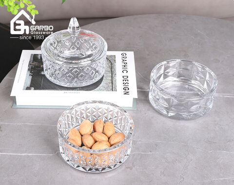 Machine-made high-white three floors glass candy jar with lid for home decor use