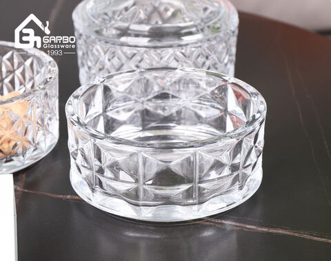 High-white embossed three-layers glass storage candy jar for home use