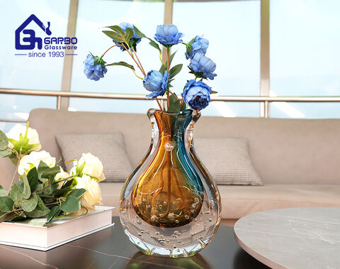 Luxury high end design glazed hand made glass flower vase