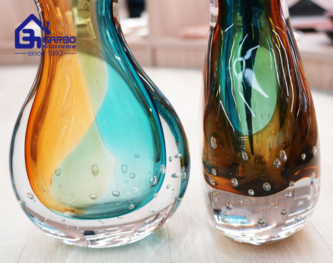 Luxury high end design glazed hand made glass flower vase