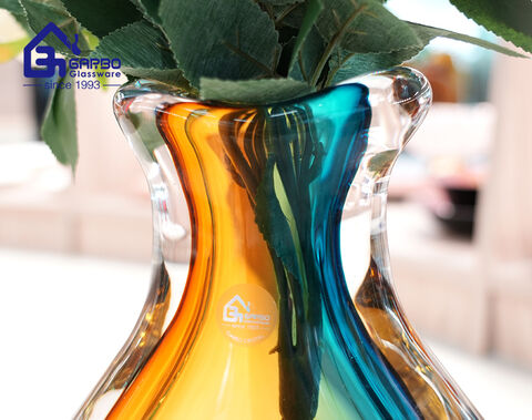 Proveedor de China del florero de cristal hecho a mano de base pesada esmaltada