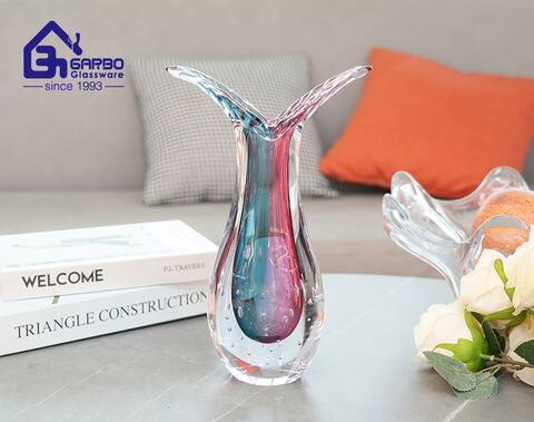 Nouveau Vase de glaçure de couleur haut de gamme Style européen Vase en verre de couleur rose-bleu
