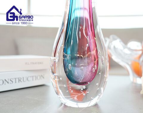 Nouveau Vase de glaçure de couleur haut de gamme Style européen Vase en verre de couleur rose-bleu