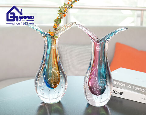 Exquisite Design Flower Holder Table Decoration Color Glaze Glass Vase