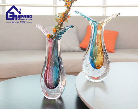 Exquisite Design Flower Holder Table Decoration Color Glaze Glass Vase