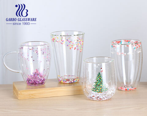 Weihnachts-Promotion-Design-Glasbecher, 350 ml, handgefertigtes isoliertes Trinkglas