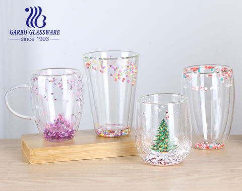 Holiday Promotion Design Glass Cup 350ml Handmade Insulated Drinking Glass