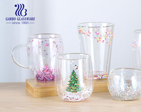 Weihnachts-Promotion-Design-Glasbecher, 350 ml, handgefertigtes isoliertes Trinkglas