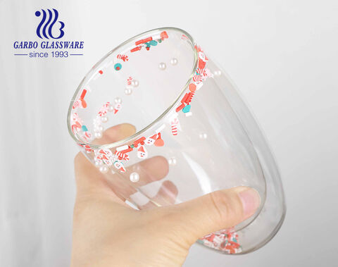 Holiday Promotion Design Glass Cup 350ml Handmade Insulated Drinking Glass