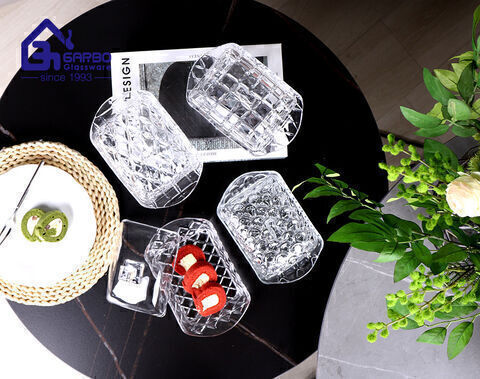 Factory high-end rectangular shape glass butter dish plate with lid for table use