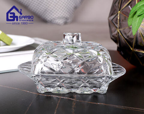 Wholesale high-white machine-made butter dish with lid engraved design for home table use