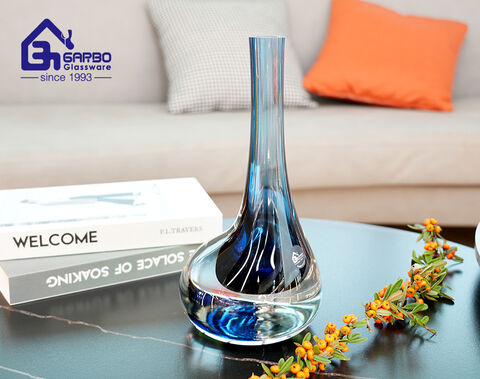 Vase à fleurs haut de gamme avec glaçure de couleur, Vase en verre bleu de Style européen