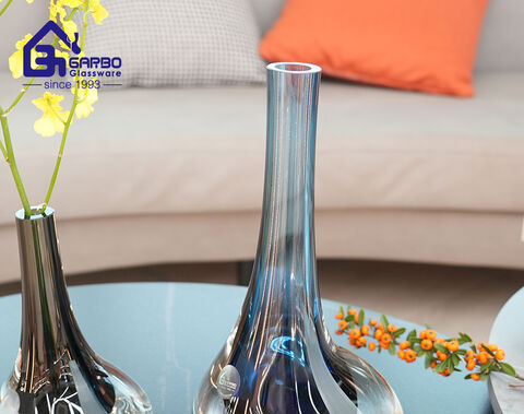 Florero de alta gama Color Glaze, florero de cristal azul estilo europeo