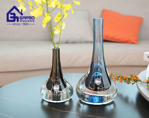 Handmade Glass Flower Holder Grey Color Glaze Glass Vase for Decor