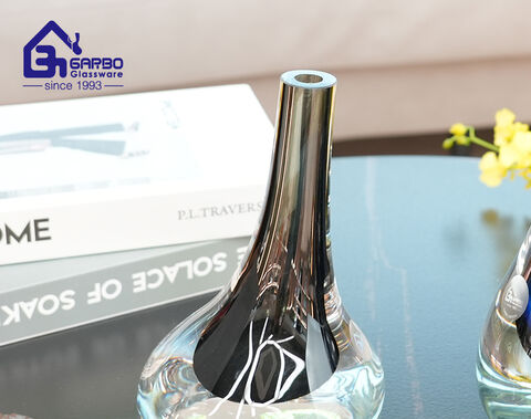 Vaso de vidro esmaltado de cor cinza porta-flores de vidro artesanal para decoração