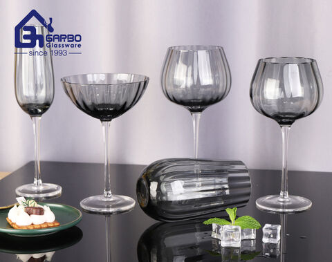 High-quality handmade blown tulip series spraying grey color glass stemware