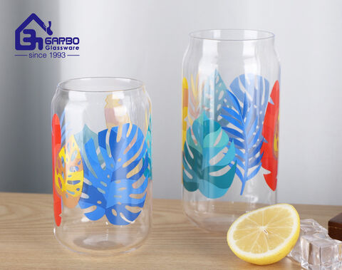 Personalize designs copo de vidro de borosilicato de bola alta de 17 onças com decalque de peixe do oceano