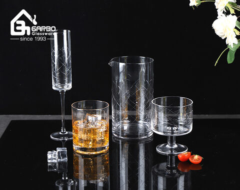 Horeca handmade high-quality crystal glass wine stemware with customized hand-engraved pattern