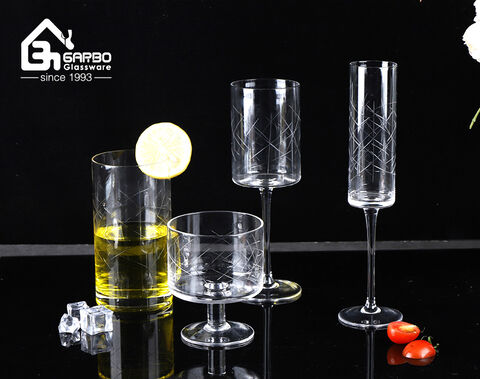 Horeca handmade high-quality crystal glass wine stemware with customized hand-engraved pattern