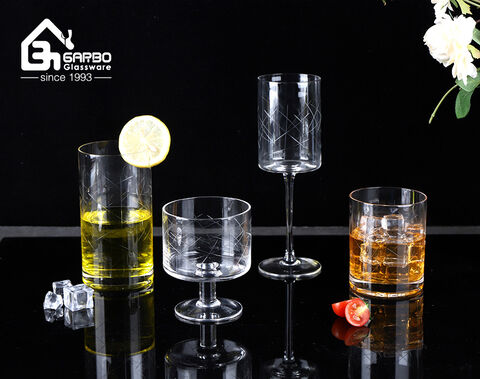 Copas de vino de cristal de alta calidad hechas a mano Horeca con patrón personalizado grabado a mano