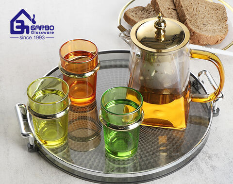 Tasse à thé en verre de couleur de pulvérisation complète de style marocain avec boîte de couleur cadeau