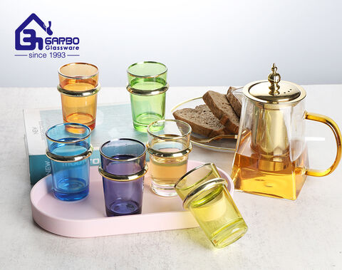 Tasse à thé en verre coloré de vente chaude avec galvanoplastie pour le commerce de gros
