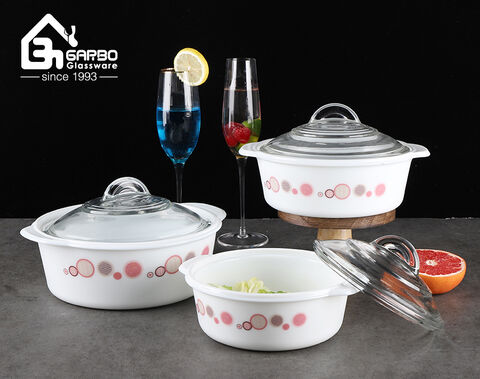 Set 3 pezzi 1L 1.5L 2L Casseruola in vetro opale con coperchio in vetro trasparente