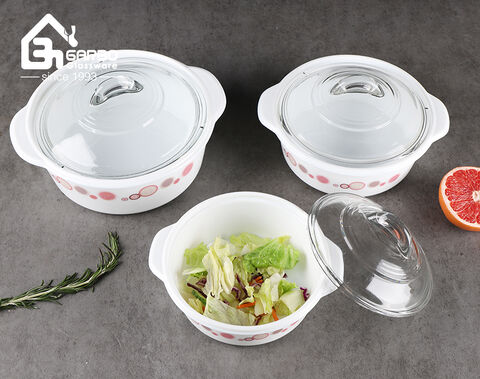 Ensemble de 3 casseroles en verre opale avec couvercle en verre transparent, 1L 1.5L 2L