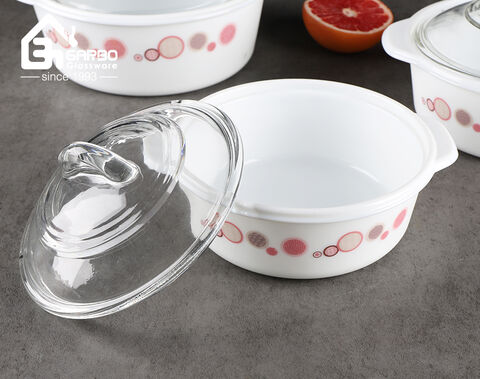 Ensemble de 3 casseroles en verre opale avec couvercle en verre transparent, 1L 1.5L 2L