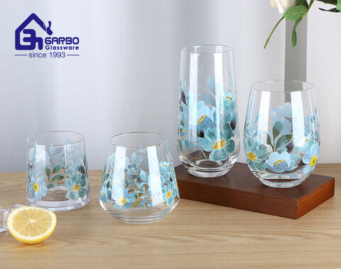 Handblown high borosilicate heat-resistant water drinking tumbler with customized decal design