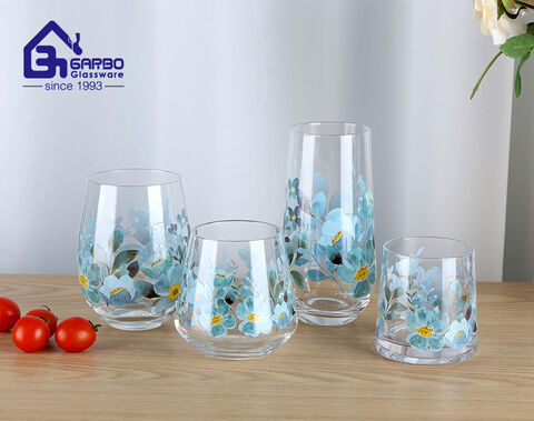 Handblown high borosilicate heat-resistant water drinking tumbler with customized decal design