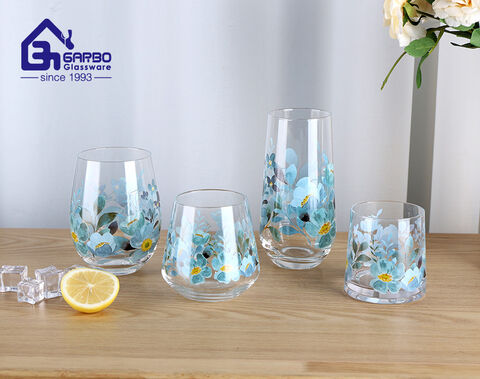 Handblown high borosilicate heat-resistant water drinking tumbler with customized decal design