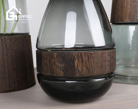 Wooden decor luxury handmade glass flower vase China supplier