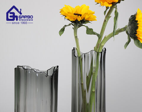Luxury grey solid color glass vase with wooden for European market
