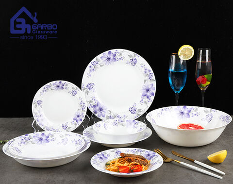 High-quality 10pcs white opal dinner set with customized decal design for dinner table use