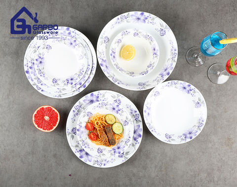 High-quality 10pcs white opal dinner set with customized decal design for dinner table use