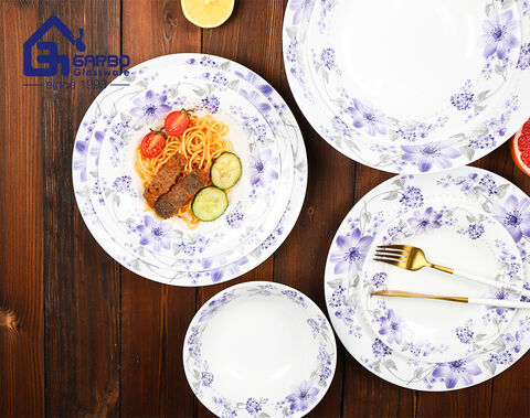 Juego de cena de ópalo blanco de alta calidad de 10 piezas con diseño de calcomanía personalizado para uso en mesa de comedor