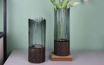 Luxury grey solid color glass vase with wooden for European market