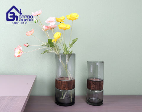 Bình thủy tinh màu xám phong cách Bắc Âu Bình hoa thủy tinh cao 30 cm
