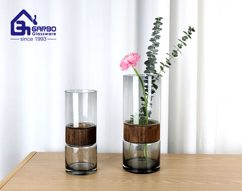 Vaso in vetro cilindrico di colore grigio in stile nordico alto 30 cm