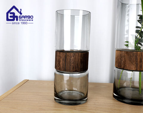 Vaso in vetro cilindrico di colore grigio in stile nordico alto 30 cm