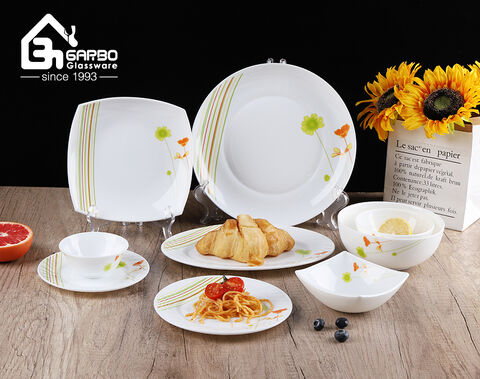 Ensemble de dîner en verre opale, grossiste chinois, nouveau design de décalcomanie trempé