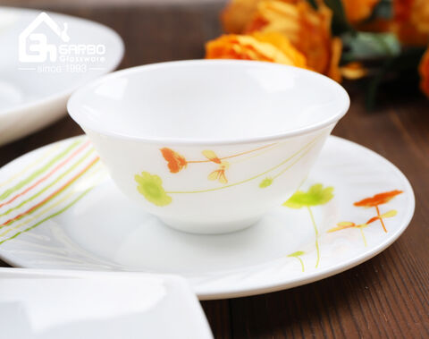 Set da pranzo in vetro opale con design a decalcomania temperato del grossista cinese