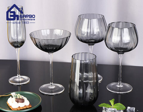 Party Use Stemware Solid Grey Color Wine Cup Glass Goblet for Europe