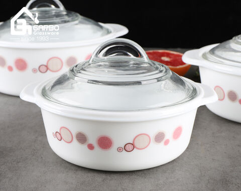 Wholesale 2L white opal glass mixing bowl with lid for serving