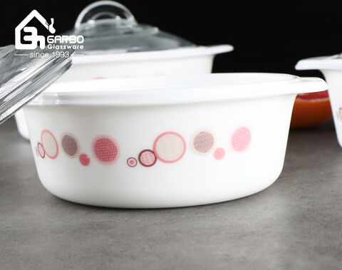 Wholesale 2L white opal glass mixing bowl with lid for serving